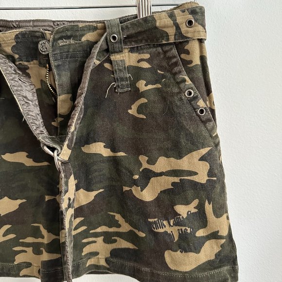 C’est Toi | Green Camouflage Denim Mini Skirt With Belt - Picture 5 of 5